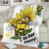 Cute cartoon bee holding a sunflower blanket