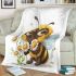 Cute cartoon bee holding flowers blanket