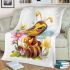 Cute cartoon bee holding flowers blanket