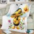 Cute cartoon bee holding flowers blanket
