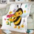 Cute cartoon bee holding flowers blanket