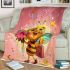 Cute cartoon bee holding flowers and a briefcase blanket