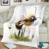 Cute cartoon bee sitting on top of a daisy flower against blanket