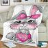 Cute cartoon bunny with a pink bow holding a heart blanket