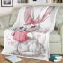 Cute cartoon bunny with a pink bow holding a heart blanket