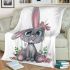 Cute cartoon bunny with big eyes and flowers blanket