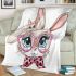 Cute cartoon bunny with pink heart shaped glasses blanket