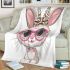 Cute cartoon bunny with pink heart shaped glasses blanket