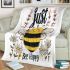 Cute cartoon drawing of a smiling bee doing blanket