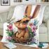 Cute cartoon easter bunny with big eyes sitting blanket