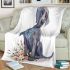 Cute cartoon great dane in a blue bandana holding flowers blanket