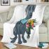 Cute cartoon great dane in a blue bandana holding flowers blanket