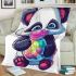 Cute cartoon panda holding a colorful bubble blanket