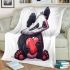 Cute cartoon panda holding a heart blanket