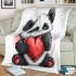 Cute cartoon panda holding a heart blanket