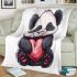 Cute cartoon panda holding a heart blanket