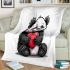 Cute cartoon panda holding a heart blanket