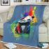 Cute cartoon panda in the style of rainbow paint splash blanket