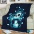 Cute cartoon panda listening to music on headphones blanket