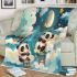 Cute cartoon pandas playing on clouds with ladders blanket