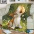 Cute cartoon puppy sitting on the grass blanket