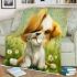 Cute cartoon puppy sitting on the grass blanket