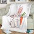 Cute cartoon rabbit holding a carrot in a simple blanket