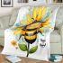 Cute cartoon style bee holding a sunflower blanket