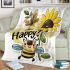 Cute cartoon style bee holding a sunflower blanket