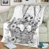 Cute cartoon style puppy sitting in flower basket blanket