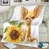 Cute chihuahua puppy with big eyes sitting next to a sunflower blanket