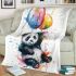 Cute colorful panda holding a balloon blanket