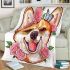 Cute corgi puppy with pink roses in her hair and butterflies blanket