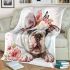 Cute english bulldog puppy with pink flower crown blanket