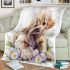 Cute golden retriever puppy with daisies and easter eggs blanket