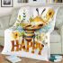 Cute happy bee with flowers on its wings blanket