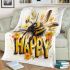 Cute happy bee with flowers on its wings blanket