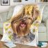 Cute happy smiling long haired blonde yorkie with bow in hair blanket