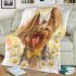 Cute happy smiling long haired blonde yorkie with bow in hair blanket