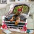 Cute happy yorkshire terrier old truck flowers and hearts blanket