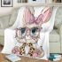 Cute kawaii bunny with pink glasses blanket