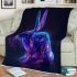 Cute neon blue and purple rabbit with glowing eyes blanket