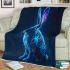 Cute neon blue rabbit with glowing tattoos blanket