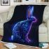 Cute neon blue rabbit with glowing tattoos blanket