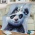 Cute panda blue eyes white fur with black patterns blanket