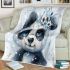 Cute panda blue eyes white fur with black patterns blanket