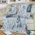 Cute pastel blue bunnies and floral pattern blanket