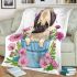 Cute pug dog inside a flower bucket blanket