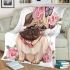 Cute pug puppy with pink roses and butterfly blanket