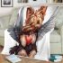 Cute valentine yorkie with angel wings holding heart blanket